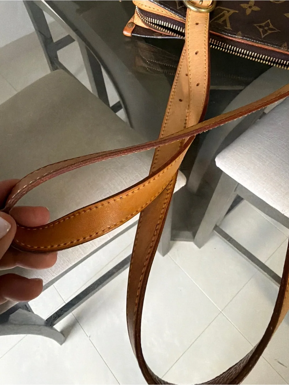 Louis Vuitton Brown Monogram Canvas Shoulder Bag with Tan Leather